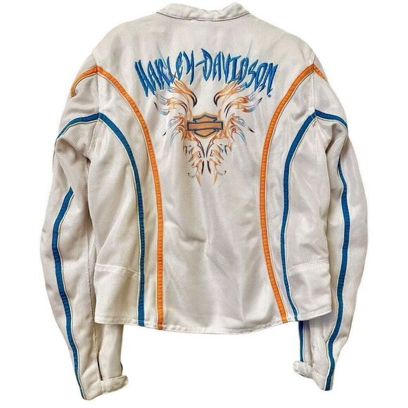Vintage Harley Davidson Full Zip Motorcycle Armoured Jacket White Large - Picture 1 of 11